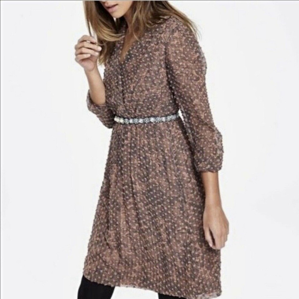 Boden Silk Blend Floral Textured A-Line 3/4 Sleeve Lined Dress Size 8 Dusty Rose